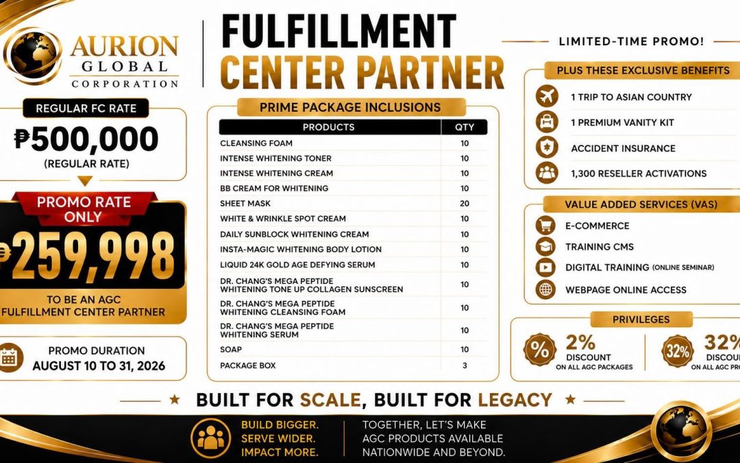 For a limited time, your PRIME Package purchase doesn’t just give you premium products; it instantly upgrades you to an AGC Fulfillment Center (FC) Partner,