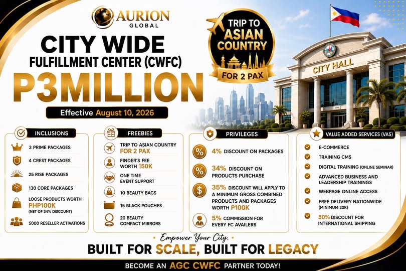 Become an Aurion Global City Wide Fulfillment Center (CWFC) Partner and unlock an opportunity designed for visionary entrepreneurs who are ready to lead, grow, and create long-term wealth.